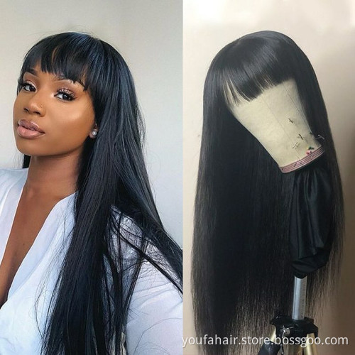 Cheap Price Brazilian Virgin Hair Natural Straight Cuticle Aligned 100% Human Hair Full Machine Made None Lace Wigs With Bangs